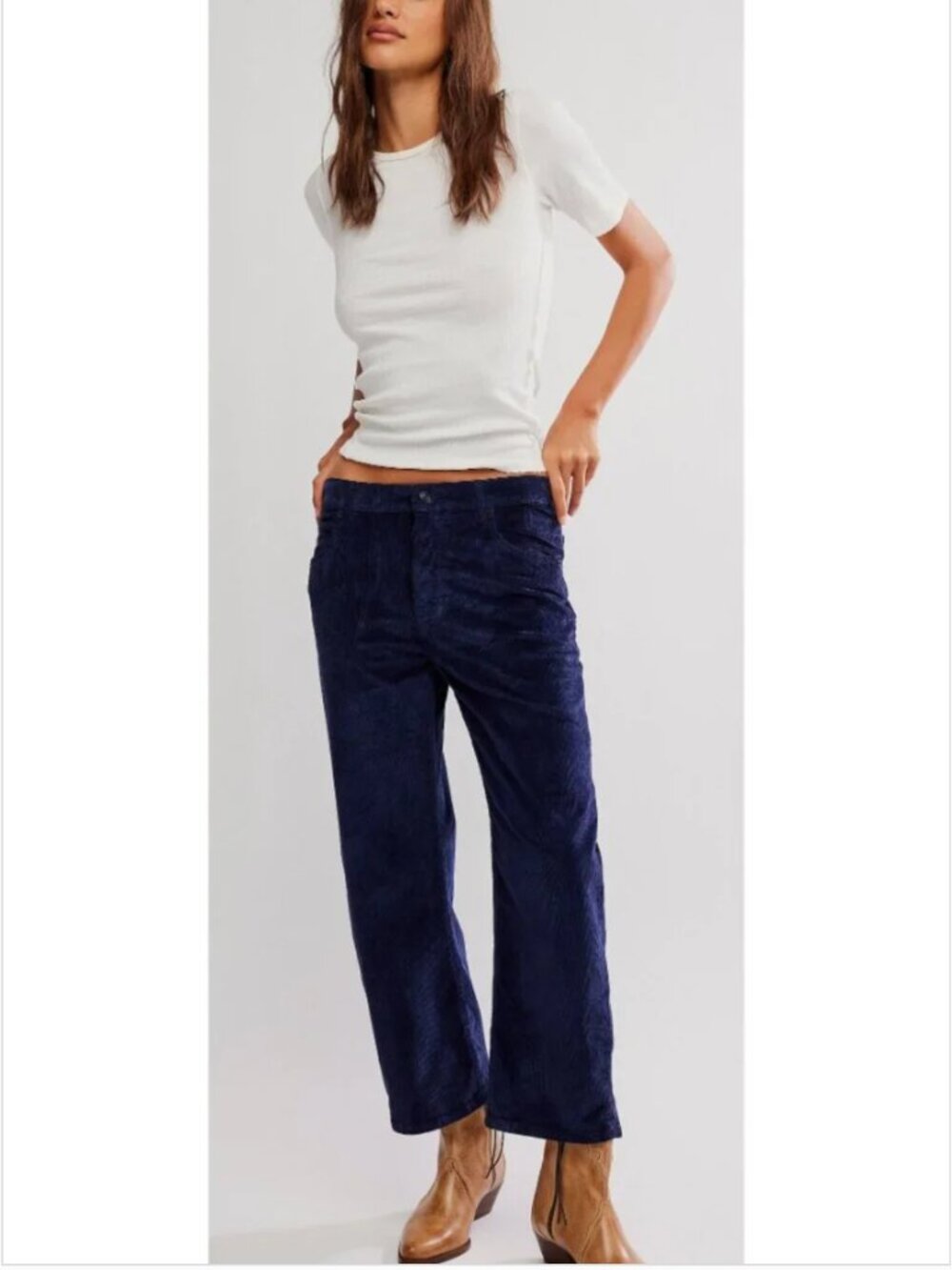 FREE PEOPLE NWT We The Free Deep Trance Dropped Corduroy Jeans / Deep Seas